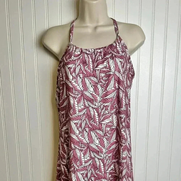 Eddie Bauer sleeveless racerback dress pink leaf shelf bra size medium D38 - Picture 8 of 9